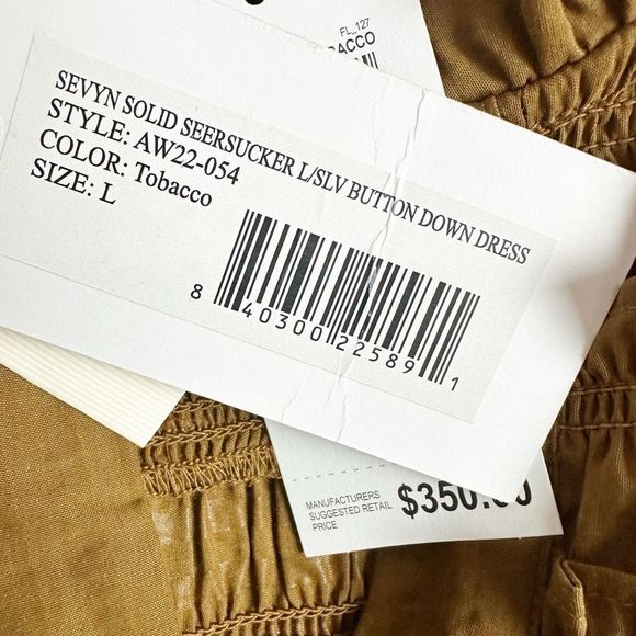 SEA Sevyn Seersucker Dress Size Large Long Sleeve Tobacco Brown Ruffle - Picture 9 of 16